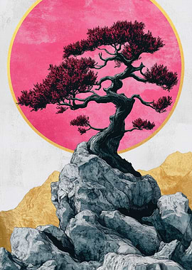 Bonsai Tree & Pink Sun