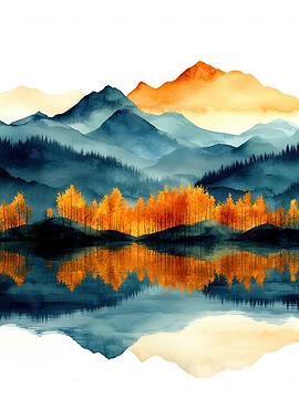 Watercolor Mountain Lake