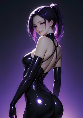Purple Anime Girl in Latex
