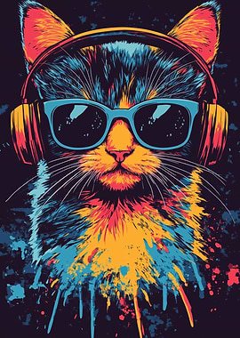 Cool Cat with Headphones
