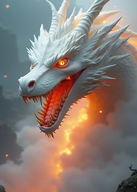 White Dragon with Fiery Breath