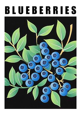 Blueberries Minimalist Kitchen Poster