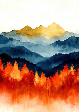 Golden Mountain Watercolor