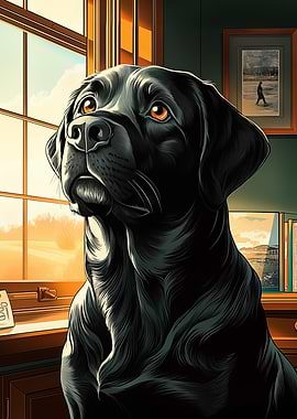 Black Labrador by Window
