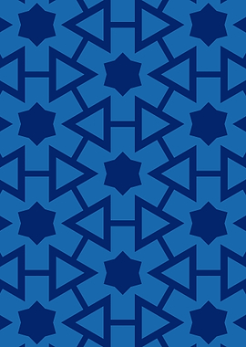 Blue on Blue Six Pointed Stars Geometric Pattern