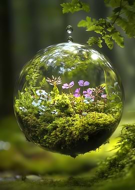 Floating Terrarium Orb with Purple Flowers