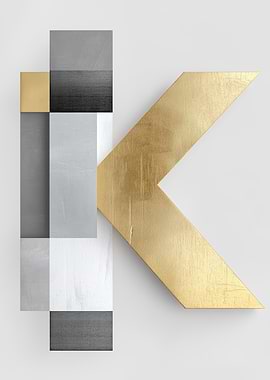 Gold and Grey Abstract Letter K
