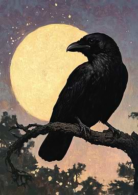 Raven Under Full Moon