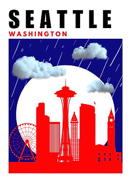 Seattle Washington Mid Century Modern Travel Poster