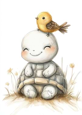Cute Turtle and Bird