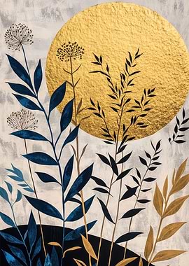Gold Sun & Blue Leaves