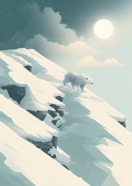 Polar Bear on Snowy Mountain