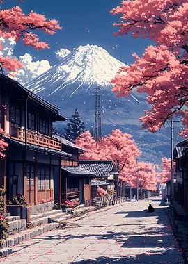 Cherry Blossom Street Japanese Landscape