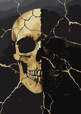 Gold Cracked Skull Art
