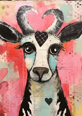 Cow with Heart Valentines Day Mixed Media