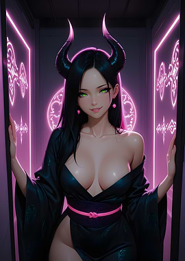 Anime Demon Girl in Neon