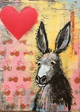 Sad Donkey with Heart Valentines Day Mixed Media