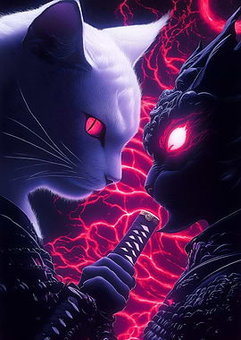 Samurai Devon Rex Cat Showdown Animal