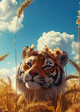 Tiger in a Field of Wheat