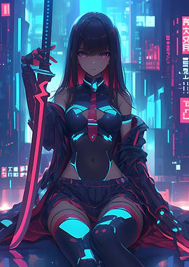 Cyberpunk Anime Girl Gaming