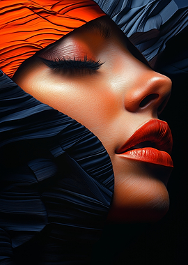 Woman with Orange and Blue Fabric