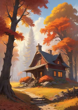 Anime Lo-Fi Landscape of Autumn Cottage