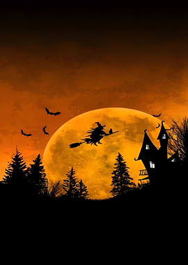 Halloween Witch and Haunted House