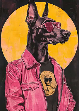 Dog in Sunglasses and Pink Jacket