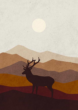Deer Silhouette Landscape