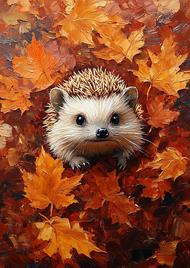 Hedgehog in Autumn Leaves