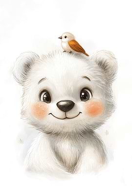 Cute Polar Bear with Bird