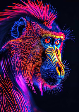 Mandrill Portrait in Neon