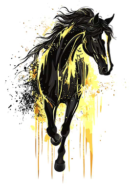 Black Horse with Golden Splashes