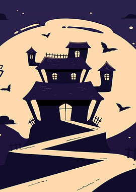 Haunted House Halloween Illustration
