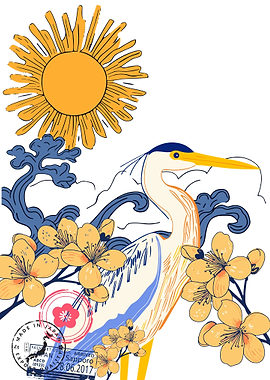 Japanese Heron Illustration