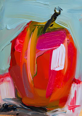 Abstract Red Apple Painting