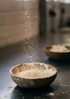 Flour Falling into Bowl