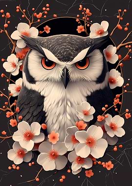 Owl in Cherry Blossoms Animal