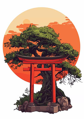 Bonsai Tree and Torii Gate