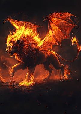 Fiery Lion with Wings