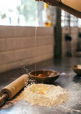 Egg Cracking into Flour