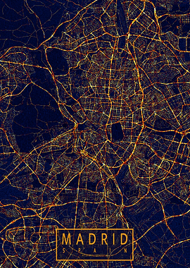 Madrid Spain Map City At Night