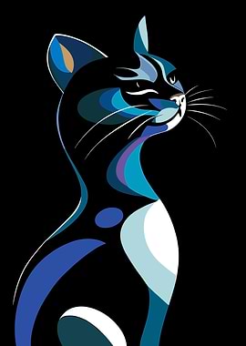Blue Cat Abstract Art