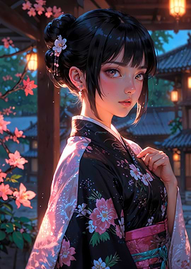 Anime Girl in Kimono: Enchanting Sakura Maiden