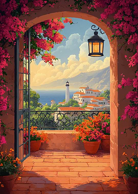 Mediterranean Balcony Lighthouse View