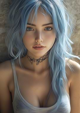 Blue Hair Woman Portrait