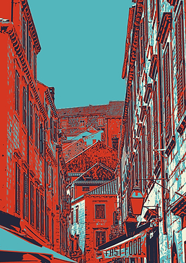 Red Rooftops in a Narrow Street