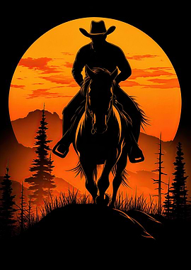Cowboy Silhouette Sunset