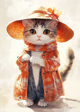 Cat in a Hat and Kimono