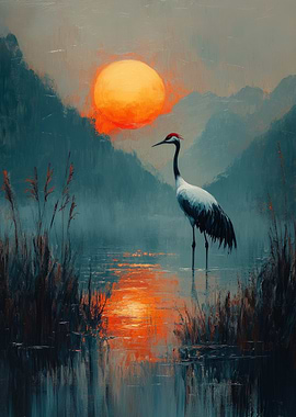 Crane Sunset Landscape